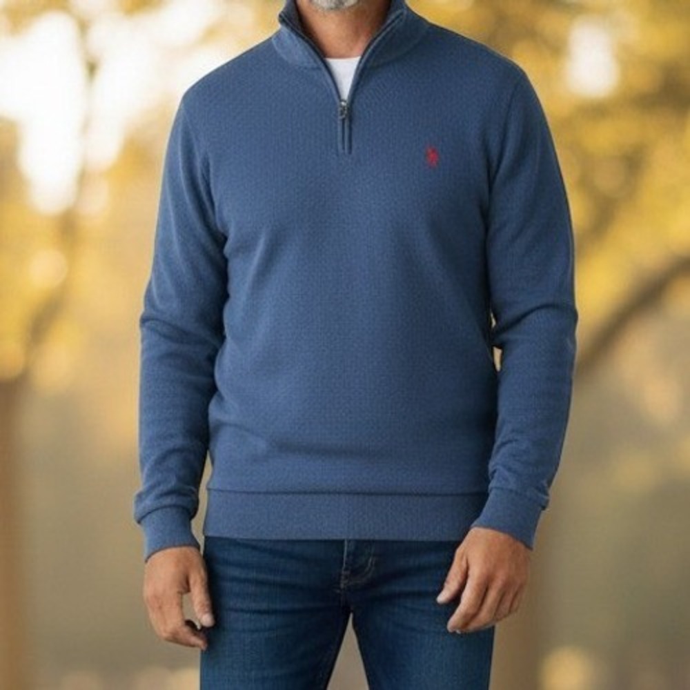 U.S. Polo Assn. (Sweater) (XL) Blue EXCELLENT 1/4 Zip Ribbed Knit Pullover